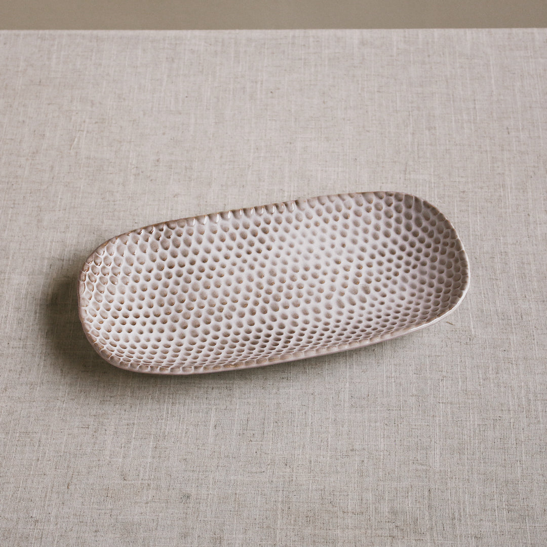 2187 FINAL SALE - CERAMIC Aurora Rectangular Platter (Dusty White) - Image 1