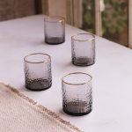 GLASS Croc Double Old Fashioned with Gold Rim Set of 4 (Smoke Grey) 14 fl oz