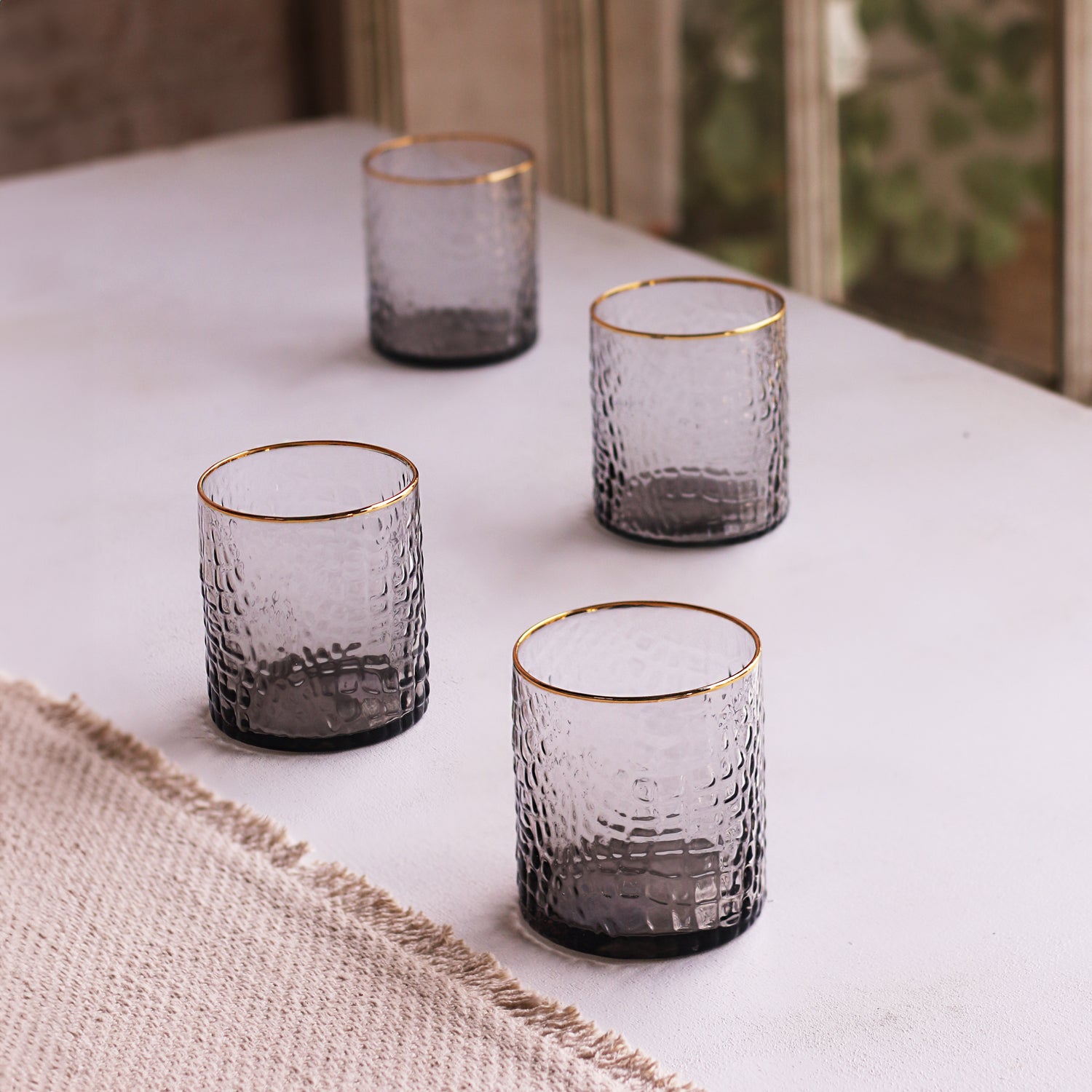 2291_11 GLASS Croc Double Old Fashioned with Gold Rim Set of 4 (Smoke Grey) 14 fl oz - Image 1