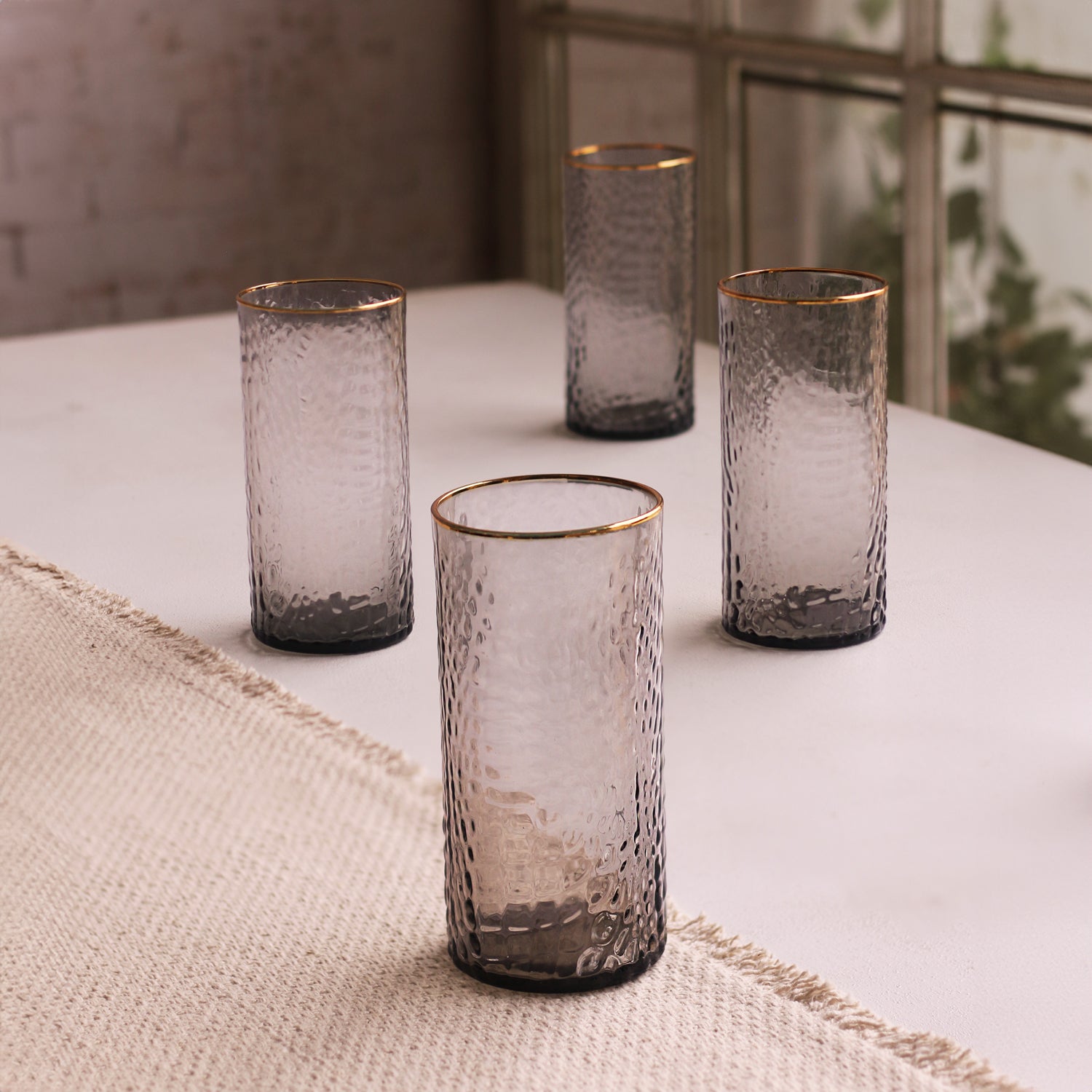 2292_10 GLASS Croc Highball with Gold Rim Set of 4 (Smoke Grey) 16 fl oz - Image 1