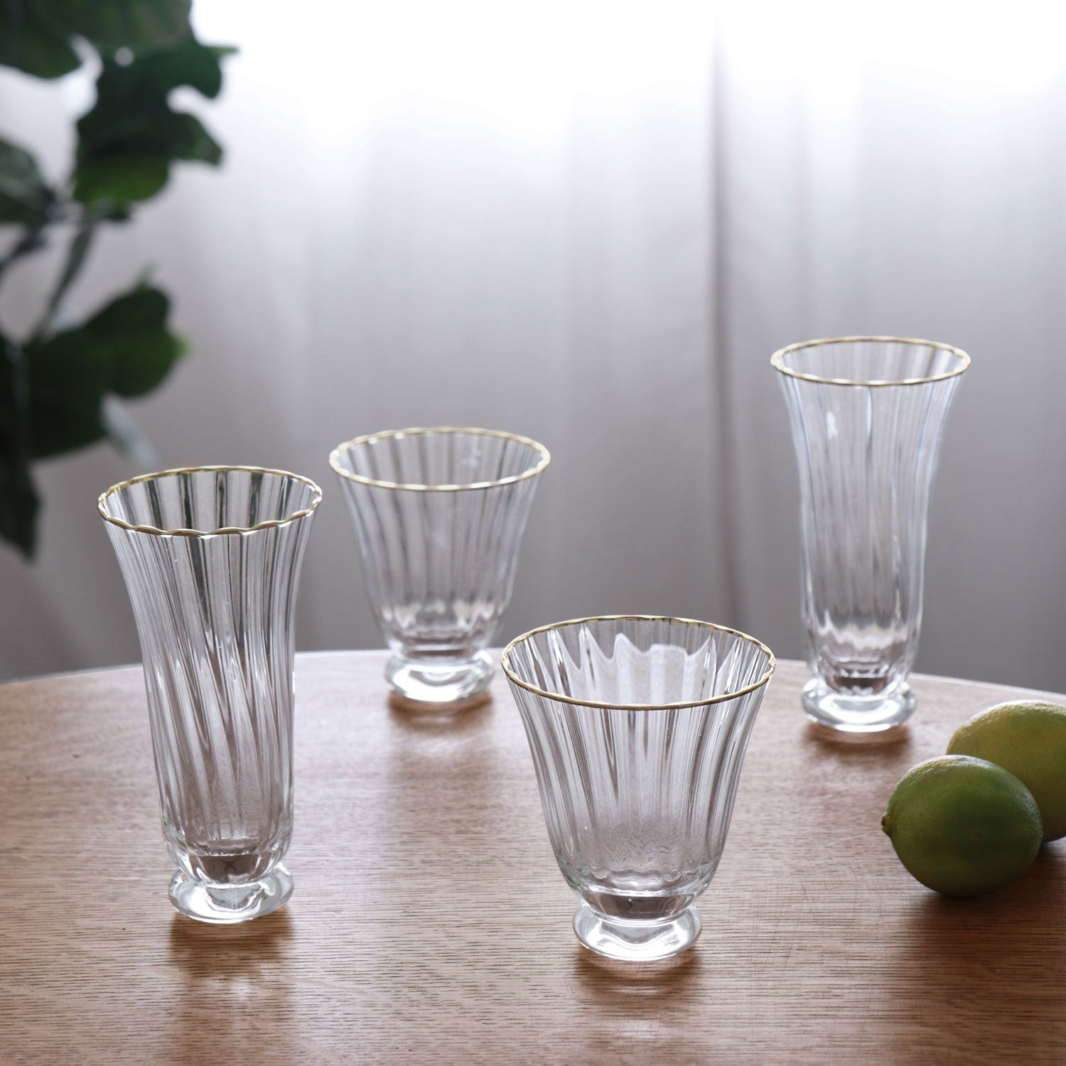 2310_4 GLASS Audrey Stemless All Purpose Glass with Gold Rim Set of 4 (Clear and Gold) 8 fl oz - Image 1