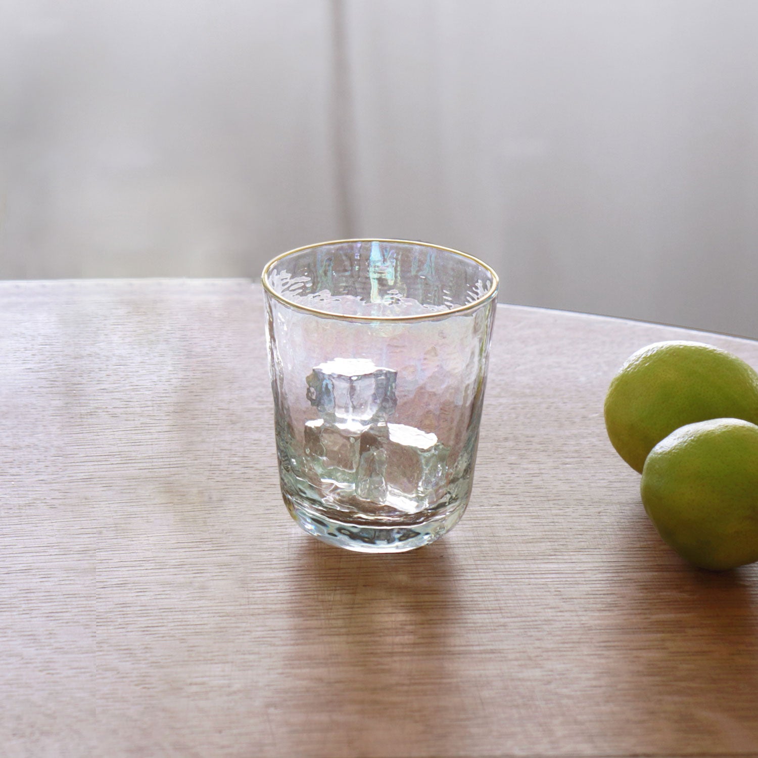 2330 FINAL SALE - GLASS Mother of Pearl Stemless All Purpose Glass with Gold Rim Set of 4 (Clear and Gold) - Image 1