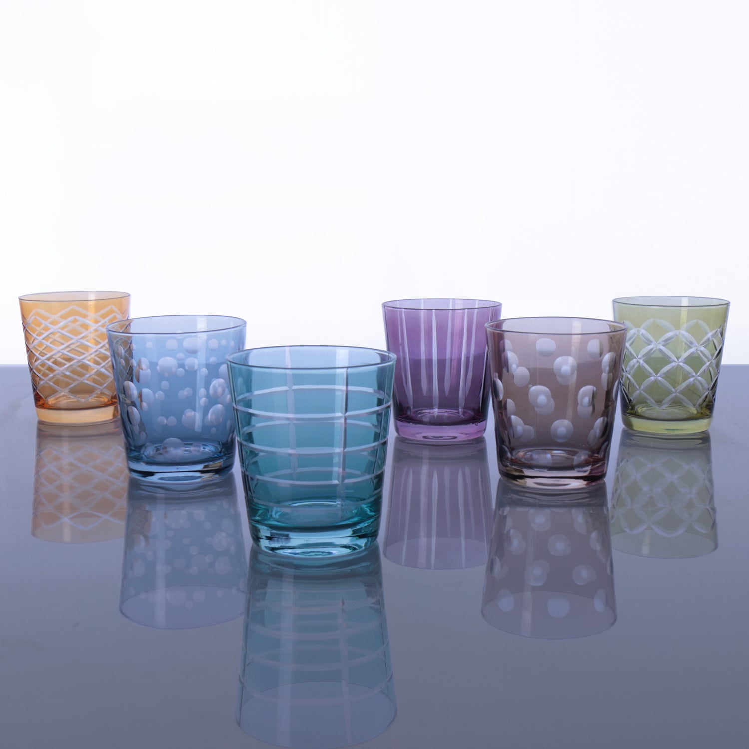 2348 FINAL SALE - GLASS Carved Double Old Fashioned Set of 6 (Multi) - Image 1