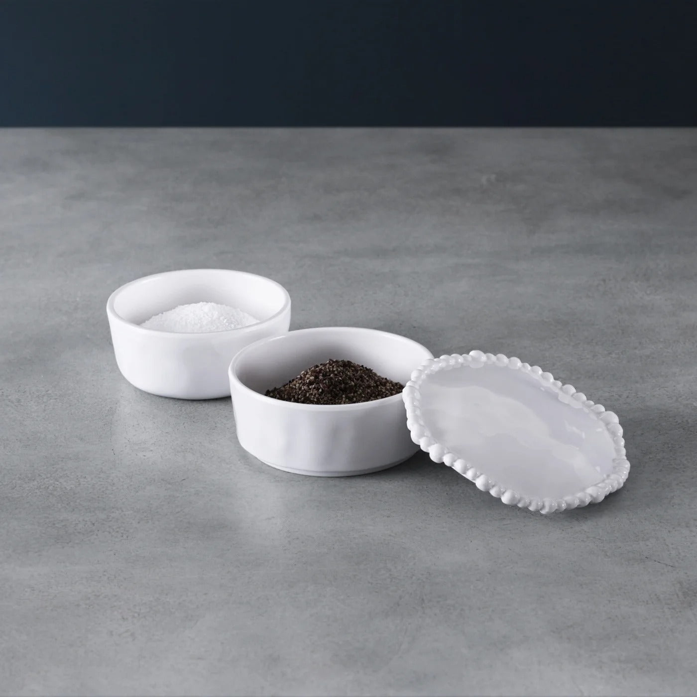 2516_2_lg FINAL SALE - VIDA Alegria Stackable Salt-Pepper Cellar with Lid (White) - Image 1