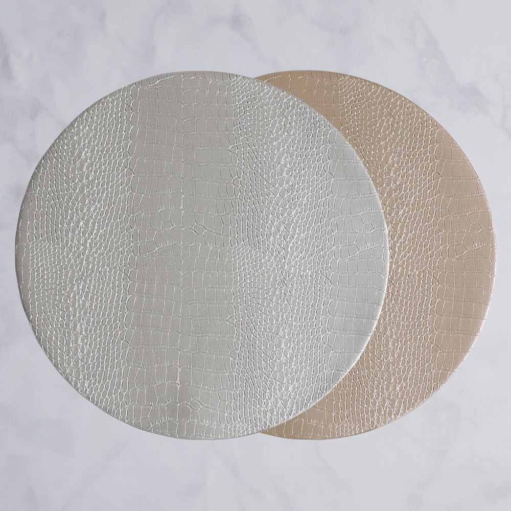 2562 VIDA Croc Reversible 16" Round Placemats Set of 4 (Silver and Gold) - Image 1