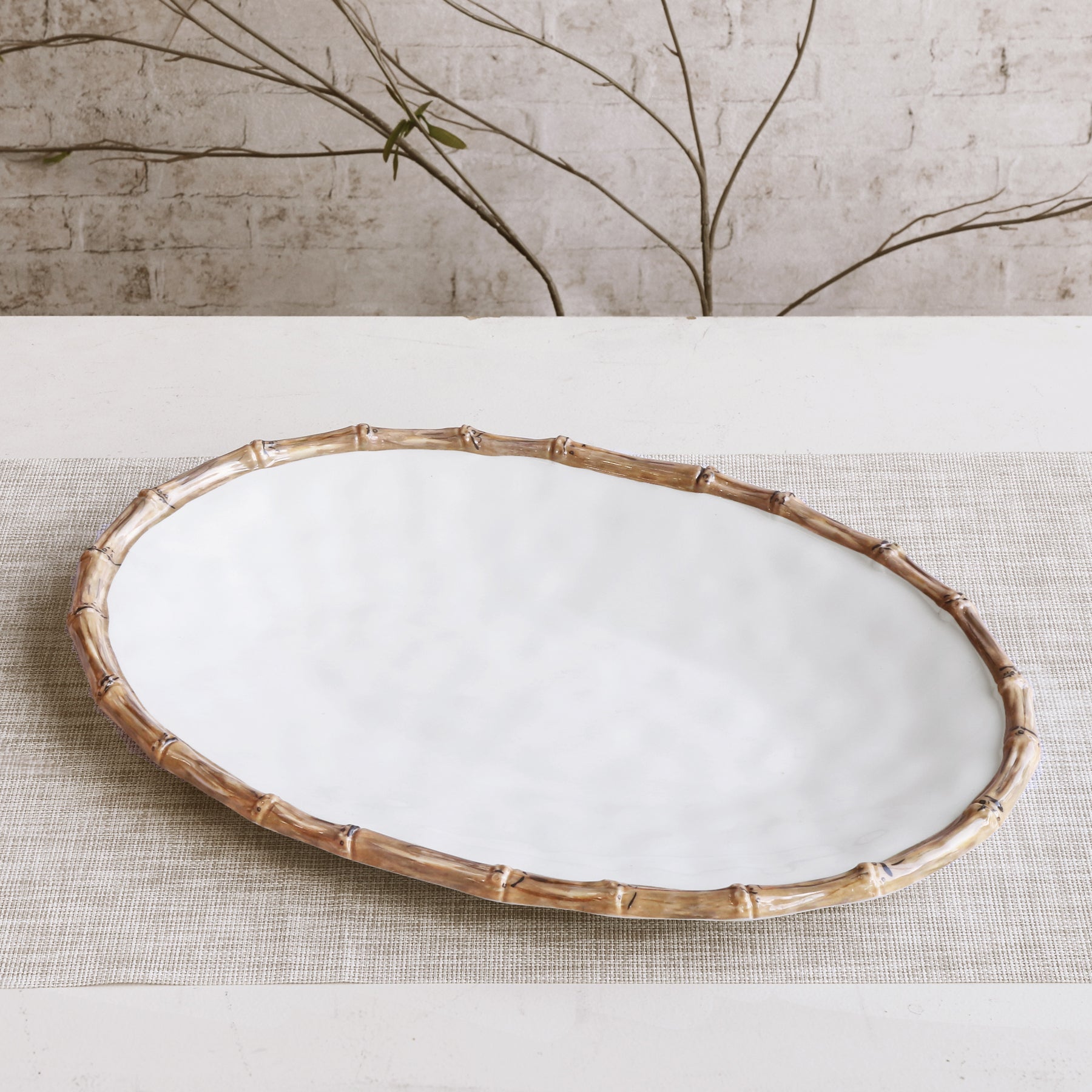 2577-Unstyled VIDA Bamboo Large Oval Platter (White and Natural) - Image 1