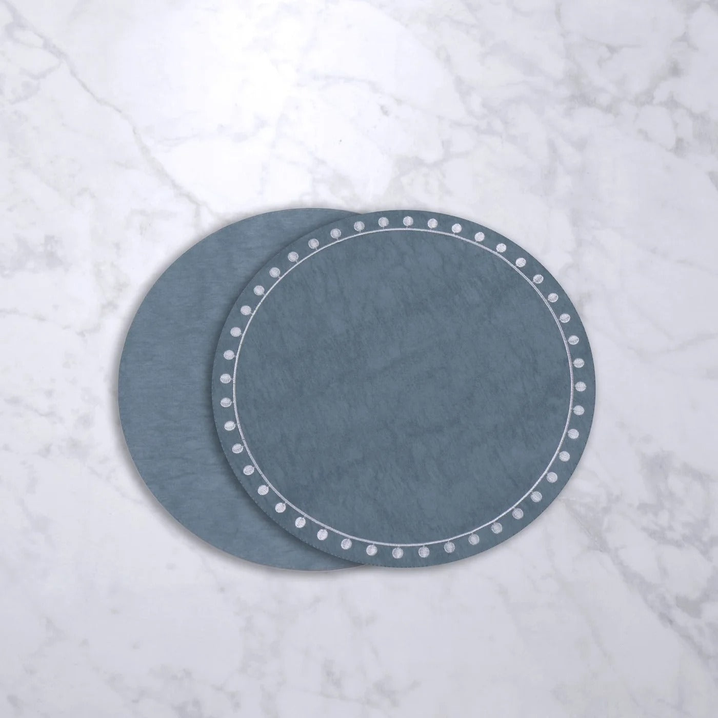 2588_lg VIDA Round Embroidered Dots 15.5" Round Placemats Set of 4 (Blue and White) - Image 1