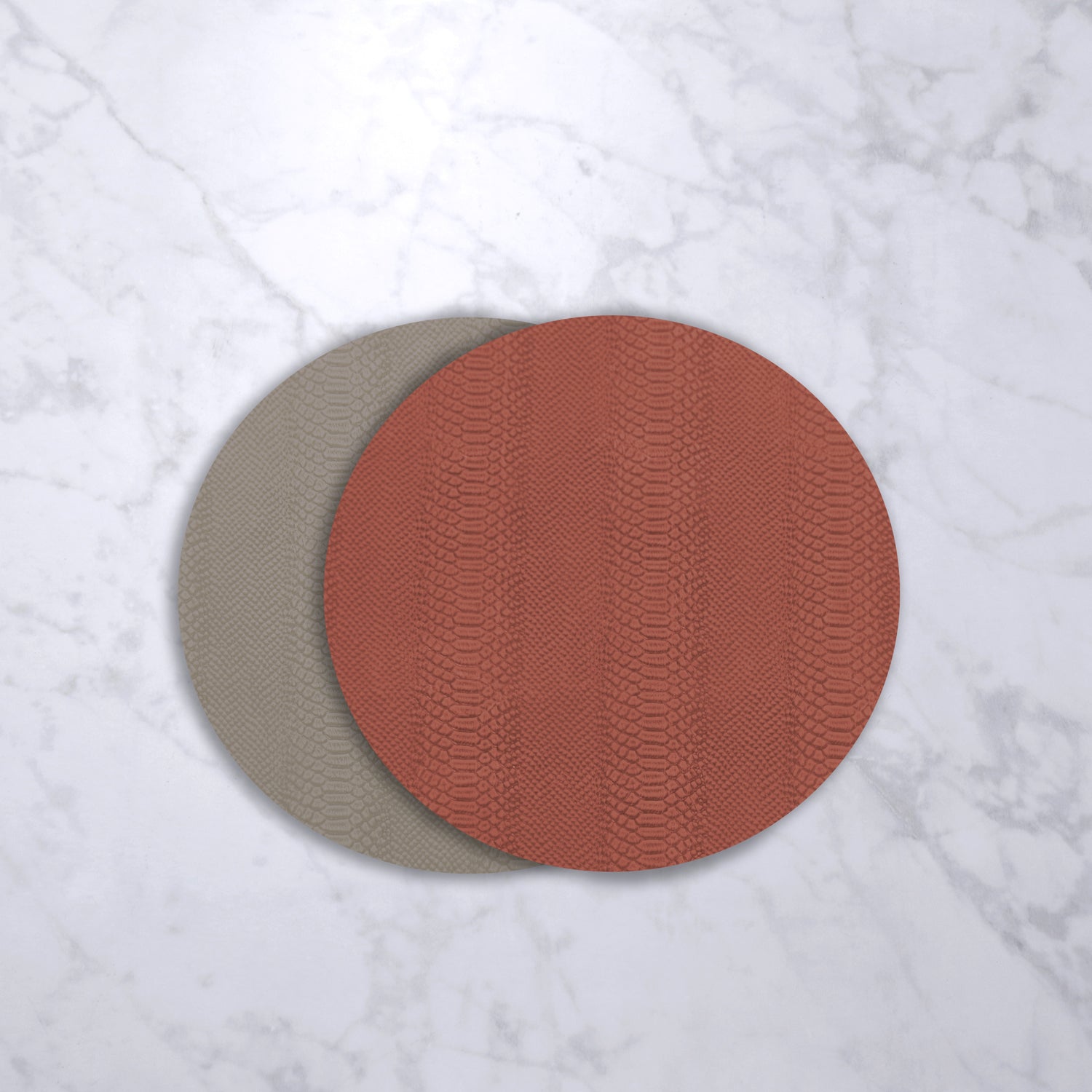 2600 VIDA Croc Reversible 15.5" Round Placemats Set of 4 (Salmon and Taupe) - Image 1