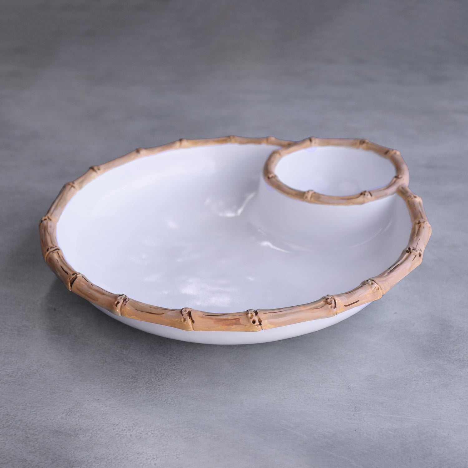 2625 VIDA Bamboo Large Chip & Dip Bowl (White and Natural) - Image 1
