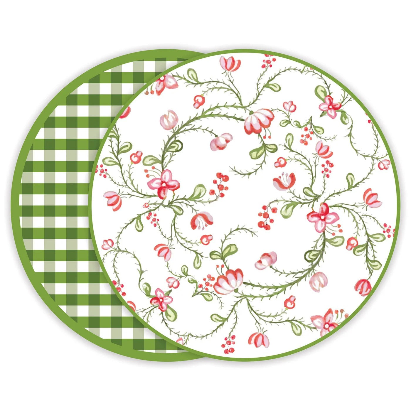 2640_lg FINAL SALE - VIDA Norelle Reversible 15.5" Round Placemats Set of 4 (Green Gingham) - Image 1
