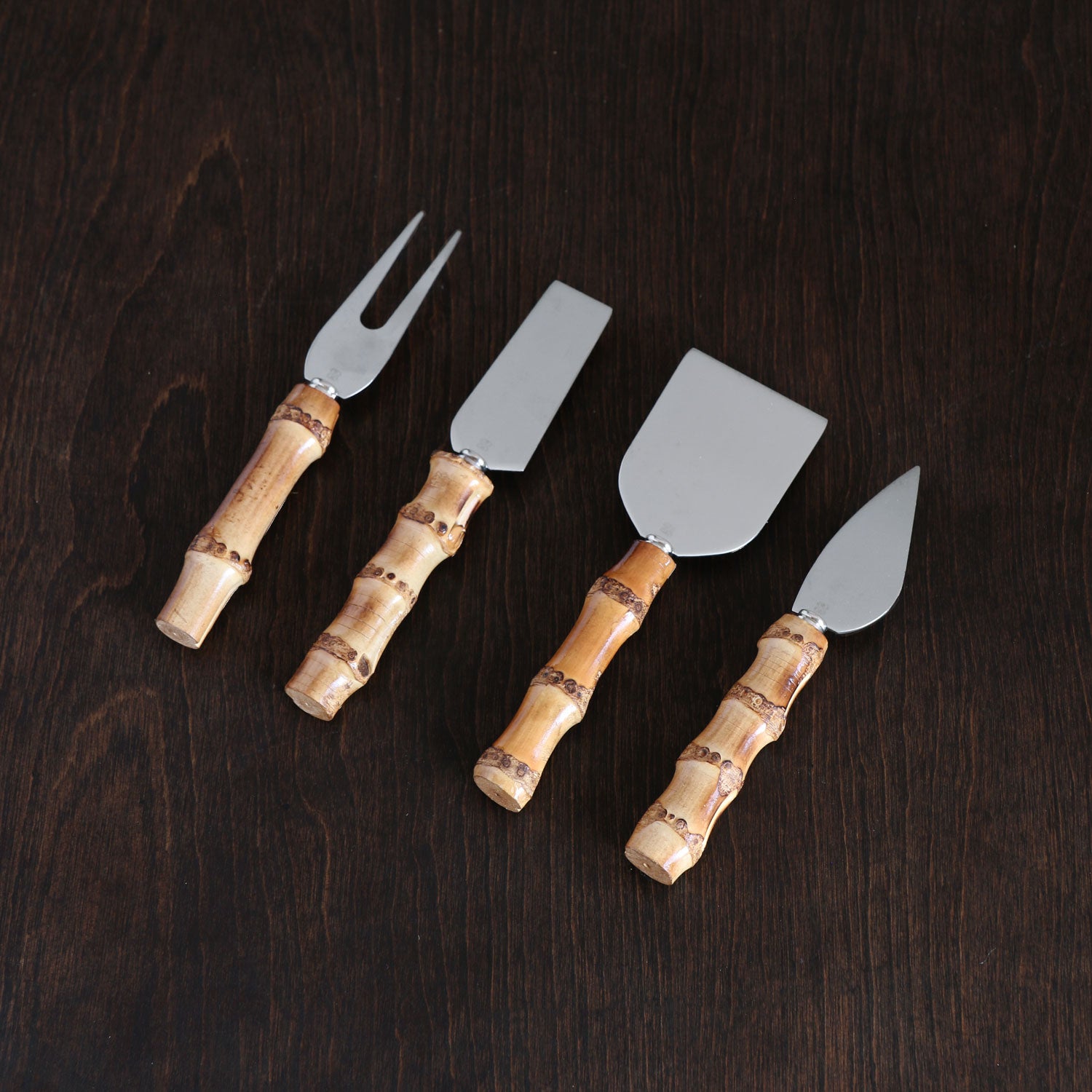 2729 VIDA Bamboo Stainless Cheese Set of 4 (Silver and Natural) - Image 1
