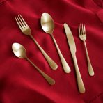 VIDA Droplet Stainless Flatware Set of 5 (Full Brushed  Champagne Gold) - Image 4