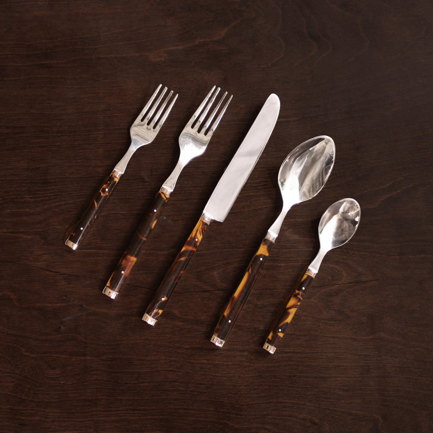 2824 VIDA Tortoise and Stainless Flatware Set of 5 - Image 1