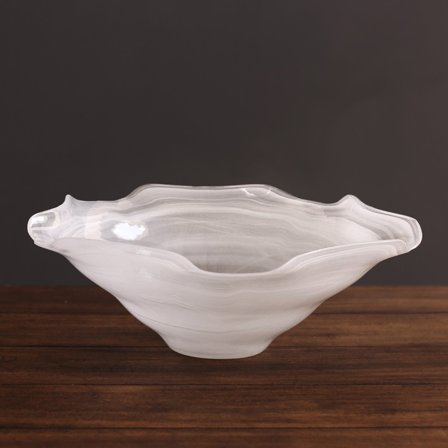2840 GLASS Alabaster Wave Large Bowl (White) - Image 1