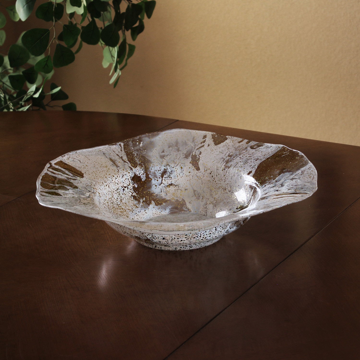 2869 FINAL SALE - GLASS Decorative Bowl (White and Gold) - Image 1