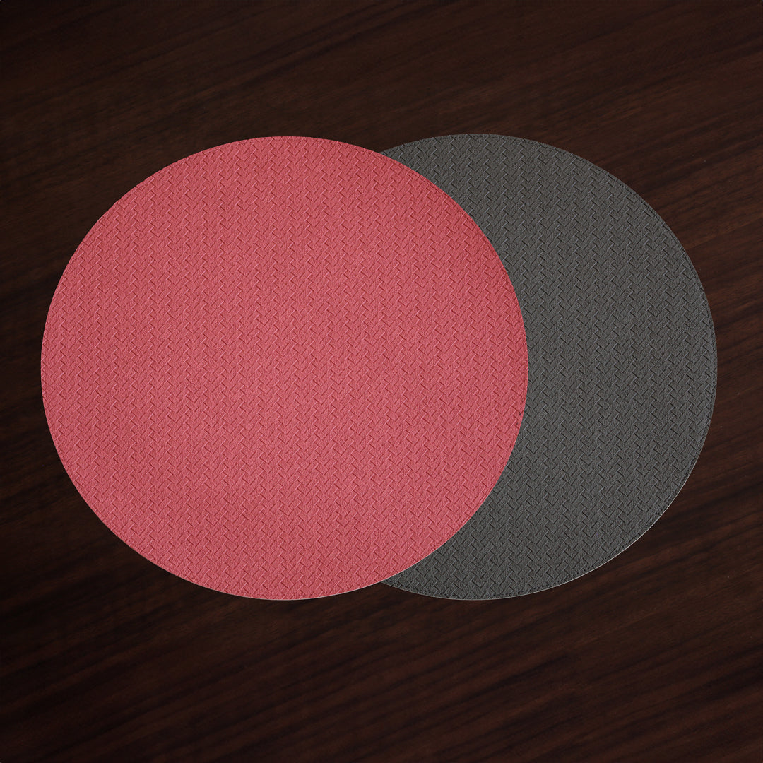 2916_1e070f71-0e94-4c5f-8770-0c585f19fe37 FINAL SALE - VIDA Snakeskin Reversible 15" Round Placemats Set of 4 (Salmon and Charcoal) - Image 1