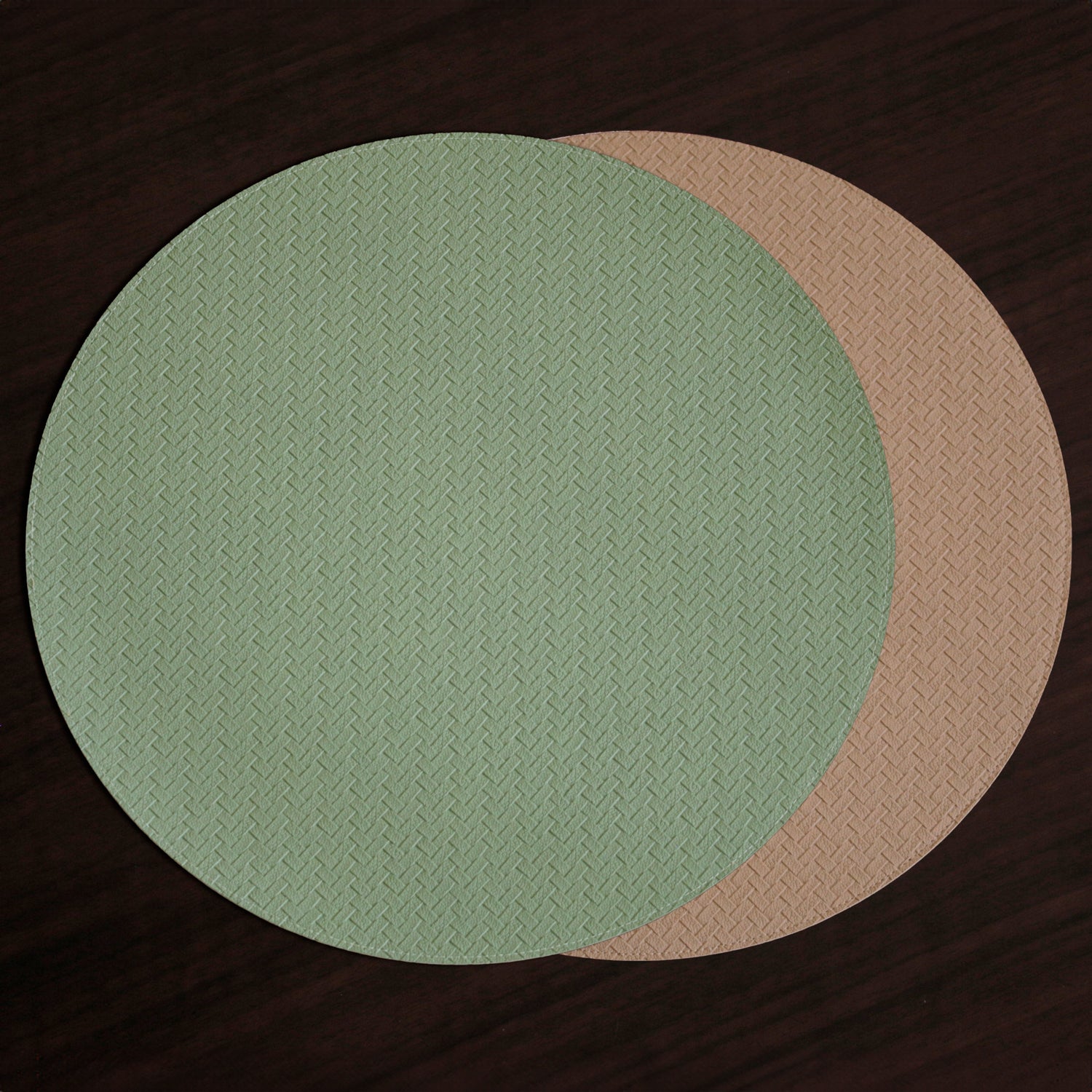 2917_0baa3954-4311-473b-8363-146e7725568d FINAL SALE - VIDA Snakeskin Reversible 15" Round Placemats Set of 4 (Medium Green and Tan) - Image 1