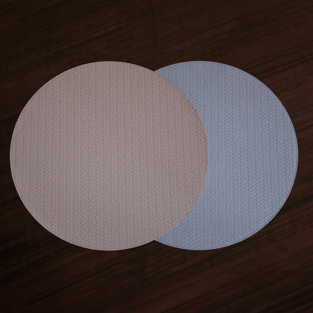 2919_6f3e3181-650c-48c1-ab97-117766add29a FINAL SALE - VIDA Snakeskin Reversible 15" Round Placemats Set of 4 (Light Blue and Tan) - Image 1