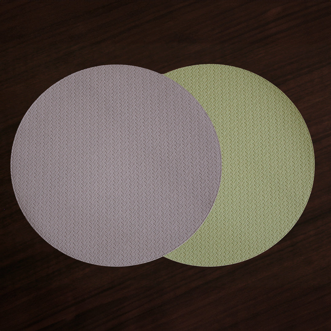 2920_82fed9fa-ab5f-42a1-94f5-45793c2ae545 FINAL SALE - VIDA Snakeskin Reversible 15" Round Placemats Set of 4 (Pale Green and Taupe) - Image 1