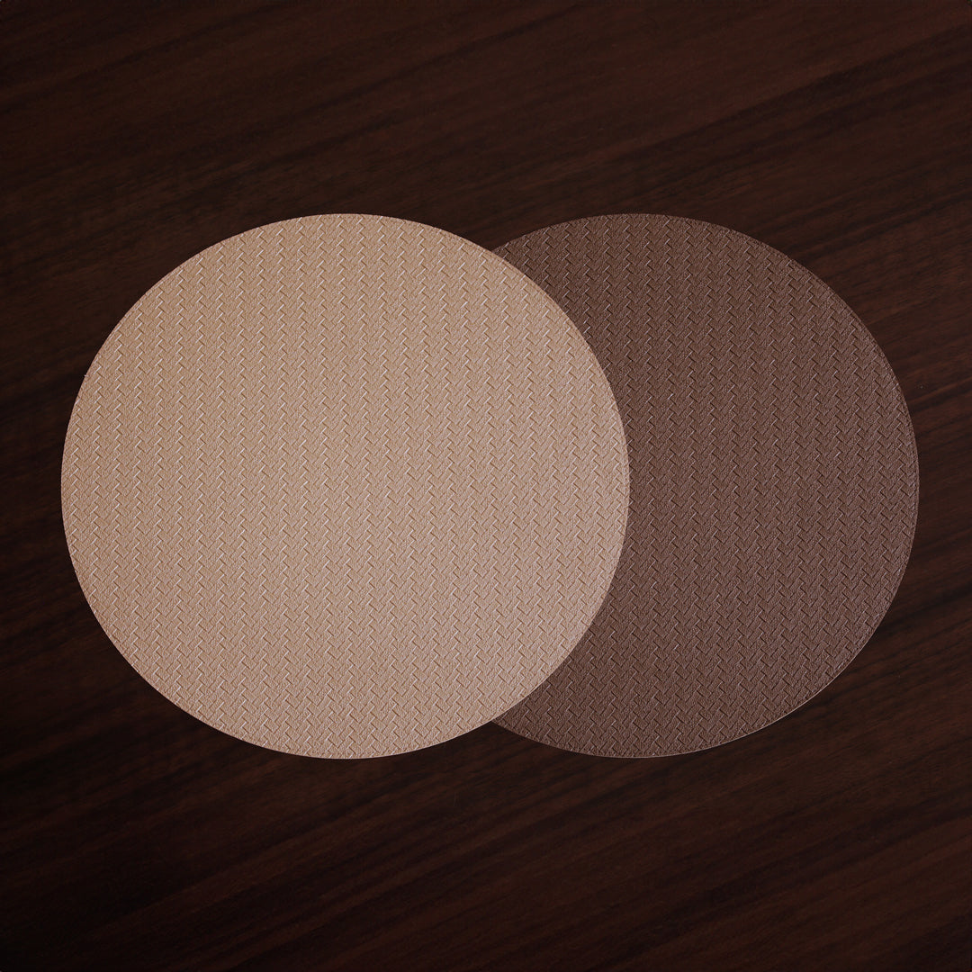 2923_962e391c-67a8-4e07-9a4f-2a4cc0bba51a FINAL SALE - VIDA Metallic Snakeskin Reversible 15" Round Placemats Set of 4 (Gold and Light Bronze) - Image 1