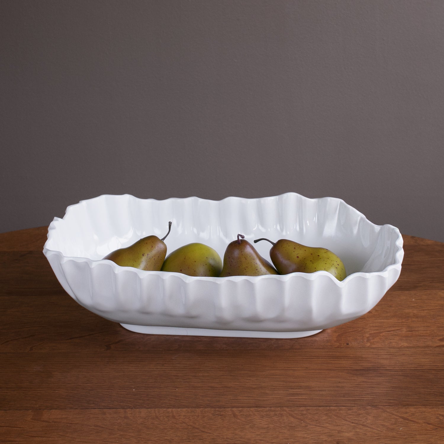 2954_2 VIDA Bloom Pinched Large Oval Bowl (White) - Image 1