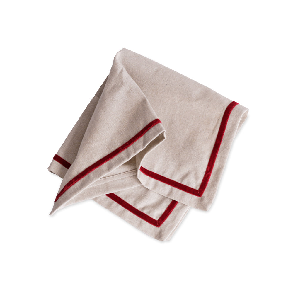 3006 LINENS Velluto Napkins with Border Set of 4 Beige and Red - Image 1