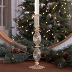 FINAL SALE - GLASS Cambridge Beryl 10" Candlestick Holder Set of 2 (Champagne and Gold) - Image 3