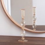 FINAL SALE - GLASS Cambridge Beryl 10" Candlestick Holder Set of 2 (Champagne and Gold)