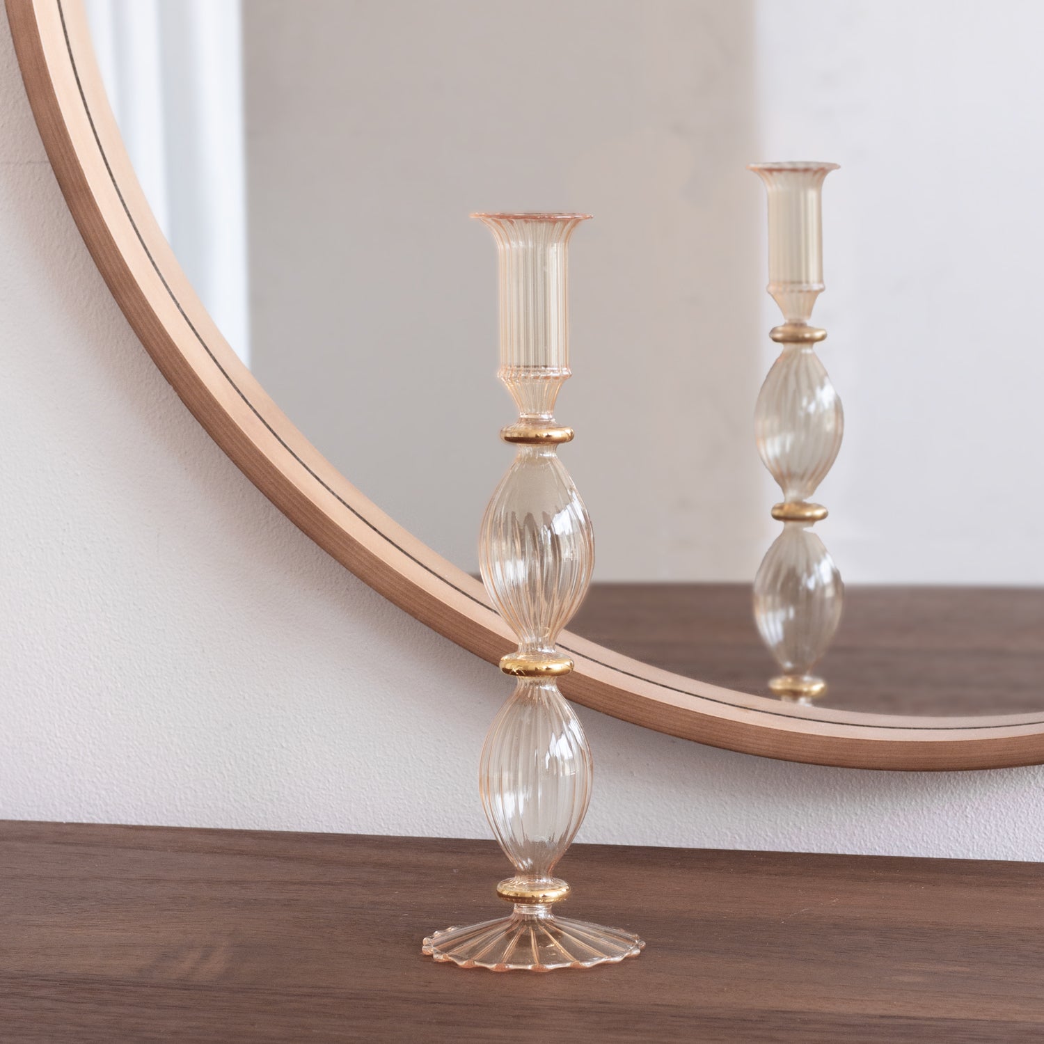 3011_d767ea1f-c6df-489f-a3f8-8ae426474077 FINAL SALE - GLASS Cambridge Beryl 10" Candlestick Holder Set of 2 (Champagne and Gold) - Image 1