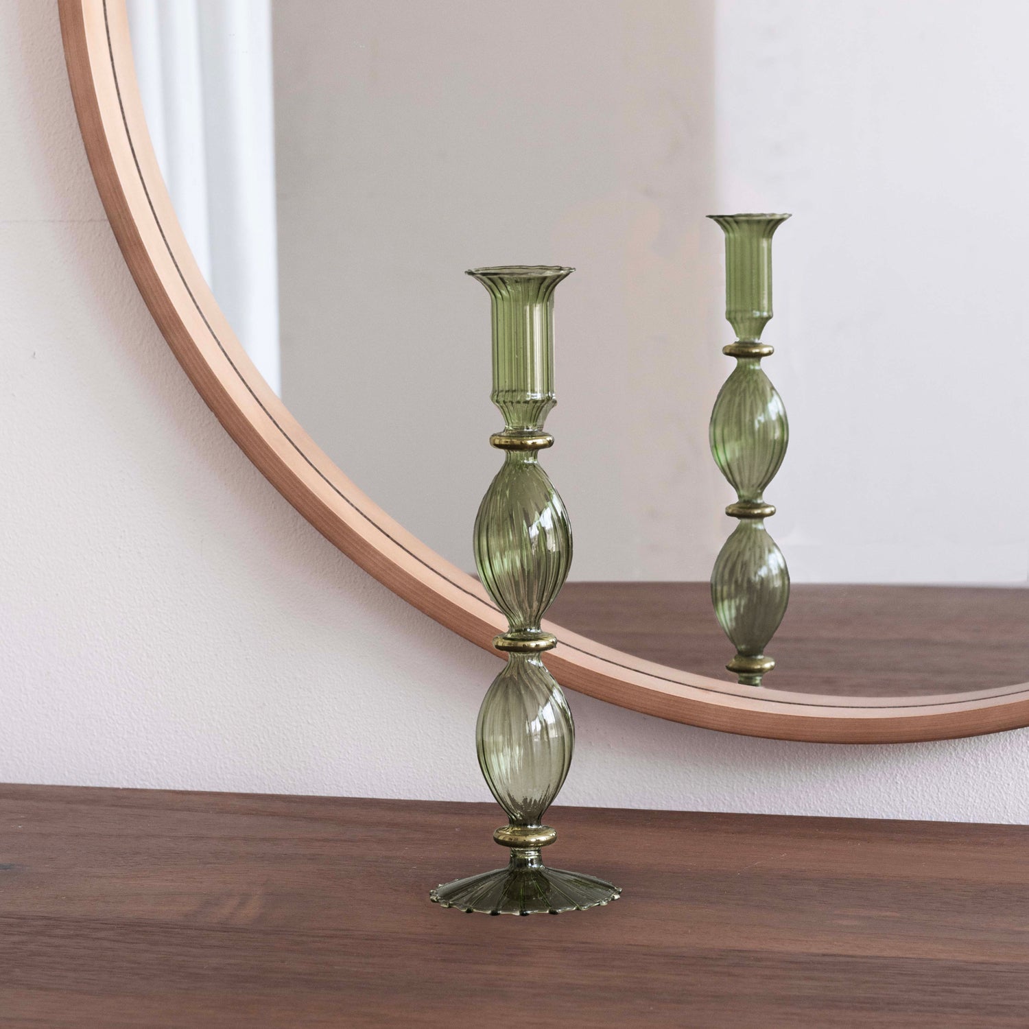 3012_075d913e-9fae-4ab0-beb4-396c7a48147b FINAL SALE - GLASS Cambridge Beryl 10" Candlestick Holder Set of 2 (Green and Gold) - Image 1