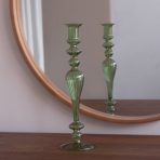 FINAL SALE - GLASS Cambridge Josephine 13.5" Candleholder set of 2 (Green and Gold)