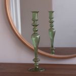 FINAL SALE - GLASS Cambridge Josephine 13.5" Candleholder set of 2 (Green and Gold)