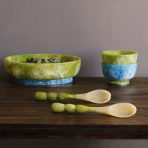 RESIN Rio Large Oval Bowl with Base (Green and Blue) - Image 3