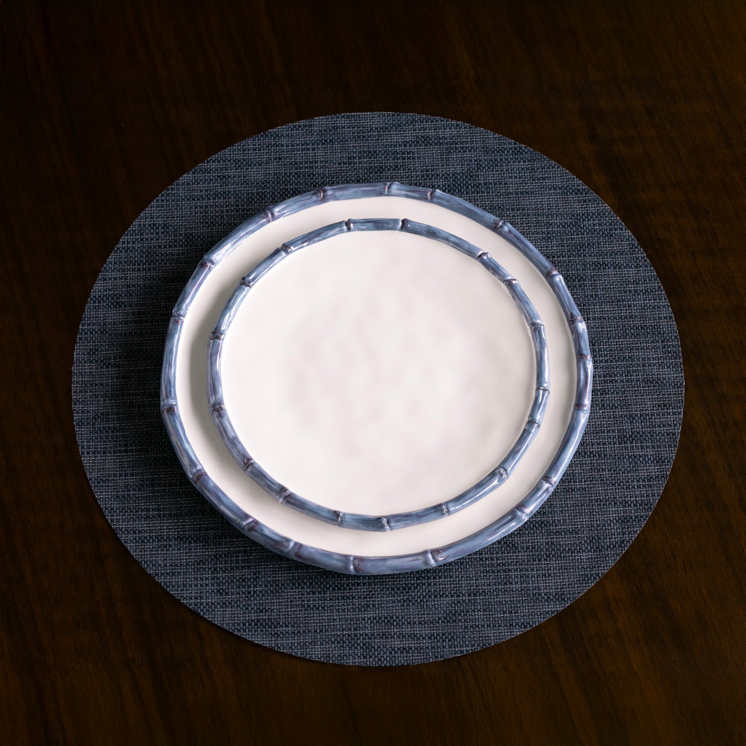 3076 VIDA Bamboo 9" Salad Plate Set of 4 (White and Blue) - Image 1