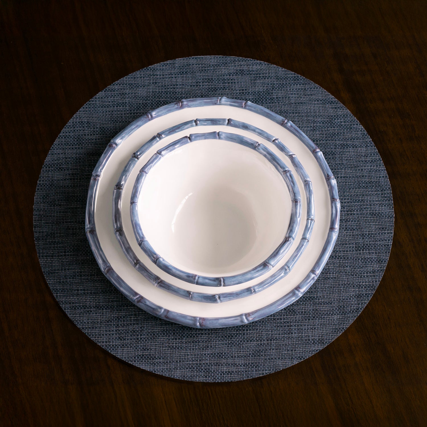3077 VIDA Bamboo 7.5" Cereal Bowl Set of 4 (White and Blue) - Image 1