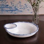 VIDA Bamboo Large Chip and Dip Bowl (White and Blue)