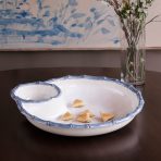 VIDA Bamboo Large Chip and Dip Bowl (White and Blue) - Image 3