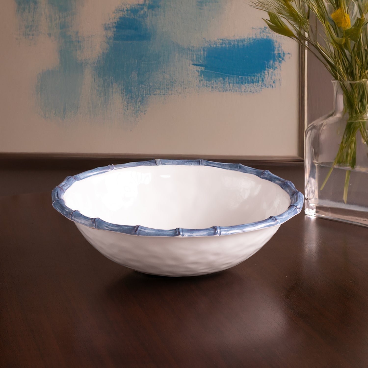 3080 VIDA Bamboo Large Salad Bowl (White and Blue) - Image 1