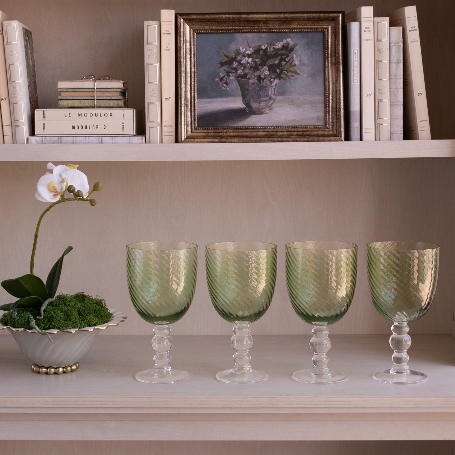 3110_2ad24069-b3a8-483e-b644-c4ae752c20d9 GLASS French Swirl All Purpose Set of 4 (Green) 20 fl oz - Image 1