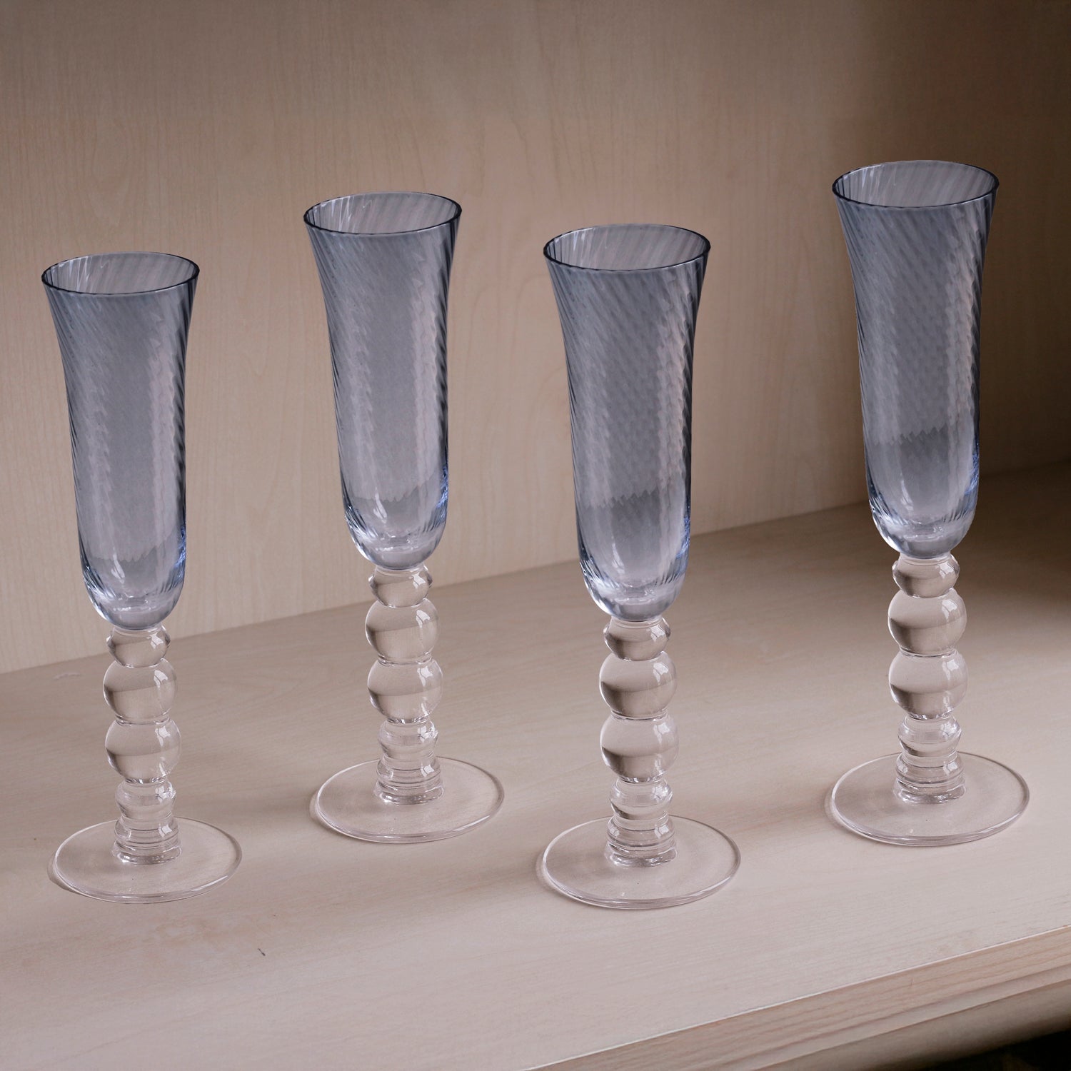 3114_2 GLASS French Swirl Champagne Flute Set of 4 (Blue) 6 fl oz - Image 1