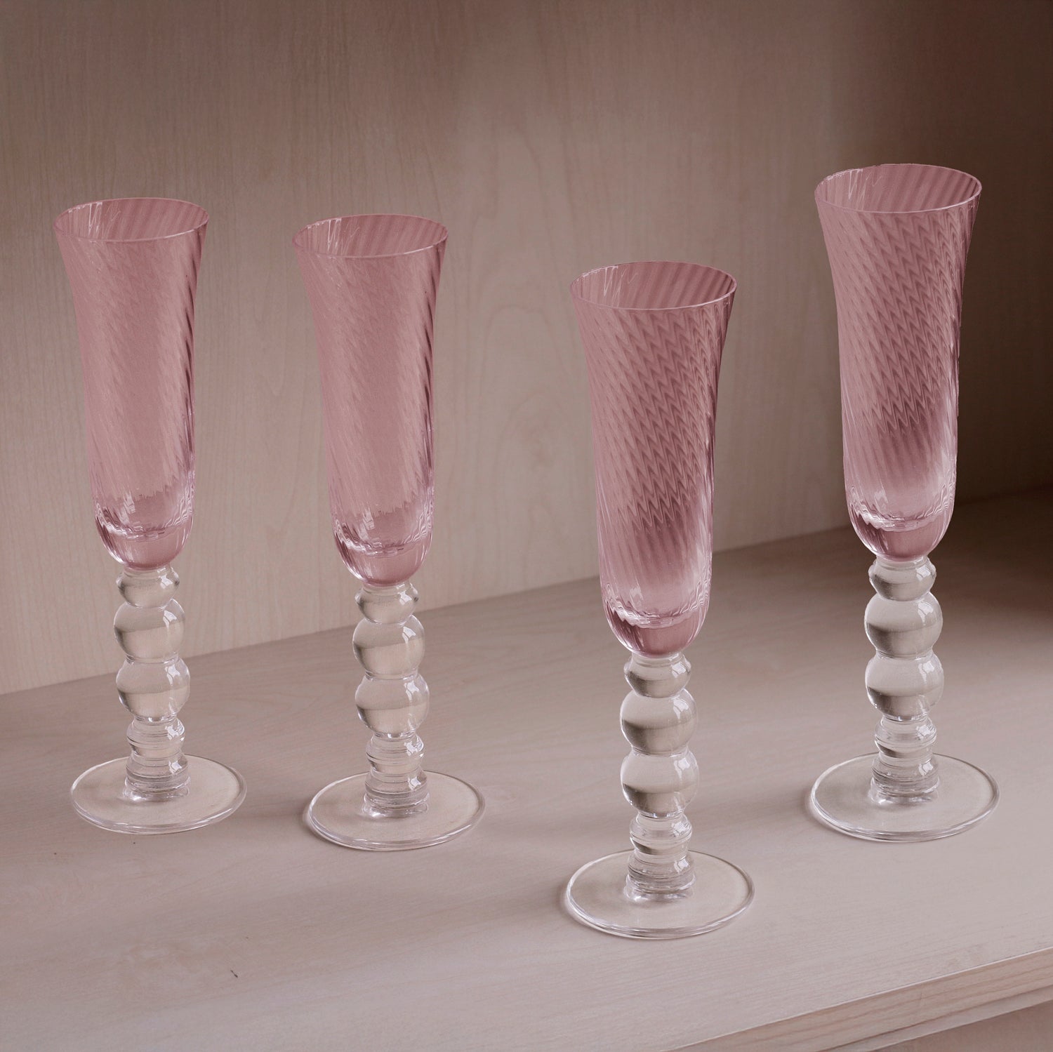 3117_2 GLASS French Swirl Champagne Flute Set of 4 (Pink) 6 fl oz - Image 1