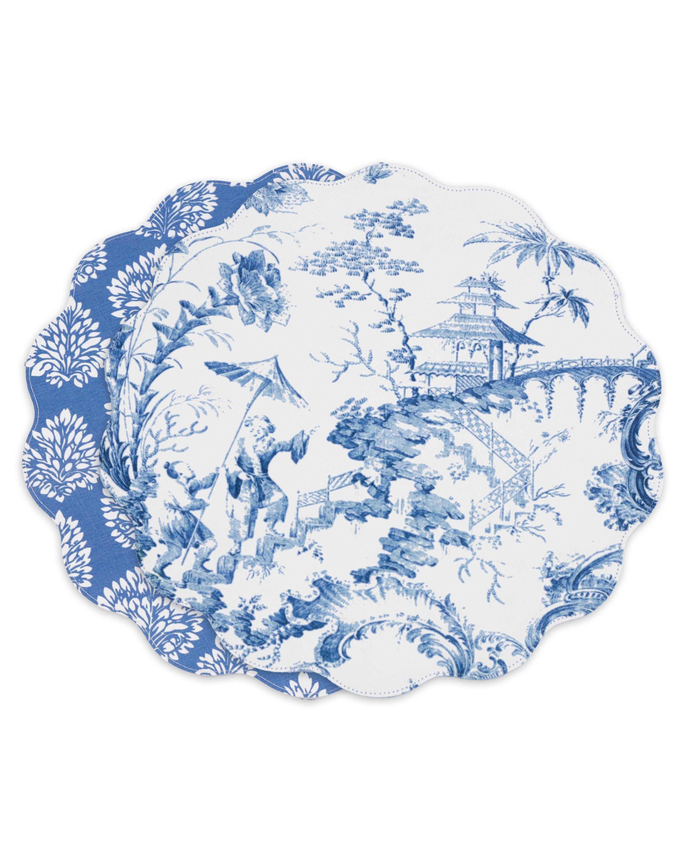 3119_1_917a16df-9fb2-489e-9903-b18056fb5532 VIDA Chinoiserie Reversible Round Placemats Set of 4 Blue & White - Image 1