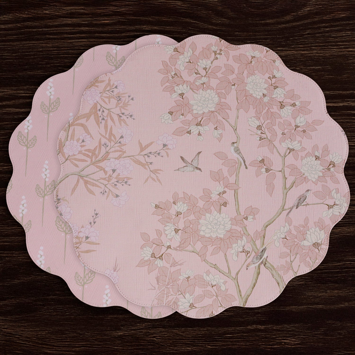 3120_2_0504584d-93b3-4cb7-949d-8aed99ca5c9d VIDA Chinoiserie Reversible Round Placemats Set of 4 Pink & White - Image 1