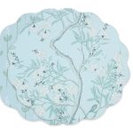 VIDA Chinoiserie Reversible  Round Placemats Set of 4 Light Teal & White