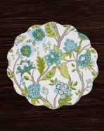 VIDA Blooms & Branches Reversible  Round Placemats Set of 4 Teal & Green - Image 3