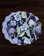 VIDA Blooms & Branches Reversible  Round Placemats Set of 4 Navy & Green