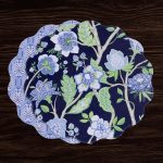 VIDA Blooms & Branches Reversible  Round Placemats Set of 4 Navy & Green