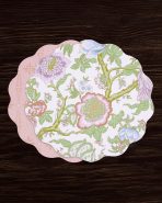 VIDA Blooms  & Branches Reversible  Round Placemats Set of 4 Pastel Pink & Blue