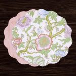 VIDA Blooms  & Branches Reversible  Round Placemats Set of 4 Pastel Pink & Blue