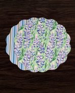 VIDA Bluebonnet & Stripes Reversible  Round Placemats Set of 4 Blue & Green
